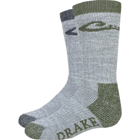 Youth Merino Wool Blend Boot Sock - 2 Pack, showcasing cushioned, moisture-wicking design with reinforced heel and toe, ideal for active youth.