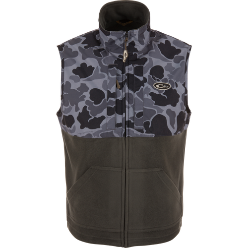 MST Eqwader Vest close-up showcasing waterproof shoulders, breathable fleece lower torso, and convenient chest pockets for hunting essentials.