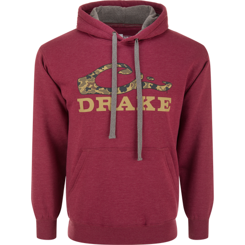 Old School Logo Hoodie featuring DRAKE graphic, drawstring hood, kangaroo pocket, ribbed cuffs, ideal for outdoor adventures with comfort and durability.