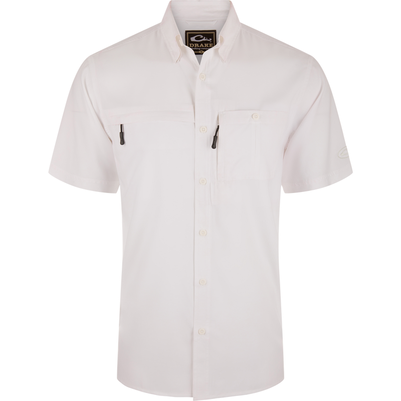 8-Shot Flyweight Shirt with hidden zippers, vented cape back, and split tail hem, showcasing technical features for optimal hunting performance.
