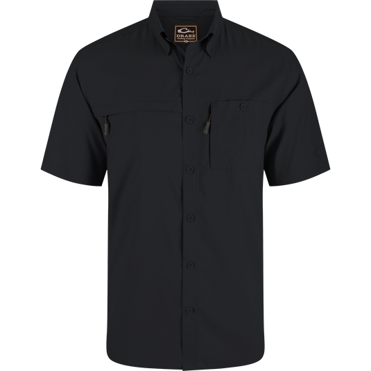 8-Shot Flyweight Shirt with button-down collar, vented cape back, and chest pockets; ideal for hunting with moisture-wicking and UPF30 sun protection features.