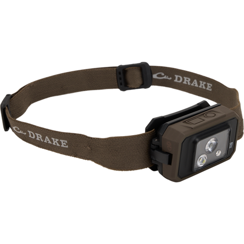 Lumen Green Timber Headlamp EVO500 with dual-fuel capability, featuring a strap, buckle, and 500 lumen output, ideal for versatile outdoor and hunting use.