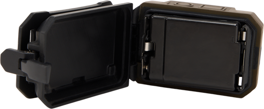 Lumen Headlamp EVO500 close-up showing metal handle and USB port, highlighting dual-fuel capability and 500 lumen output for versatile outdoor use.