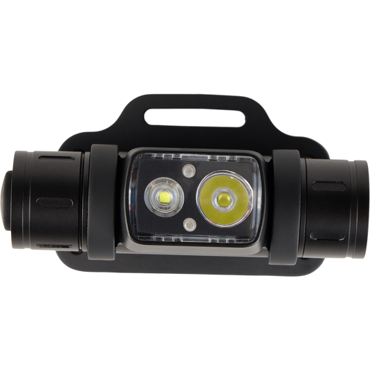 Lumen Headlamp EVO1500, featuring a rugged aluminum build, 180-degree rotation, rechargeable battery, and multiple light modes, ideal for hunting and outdoor activities.