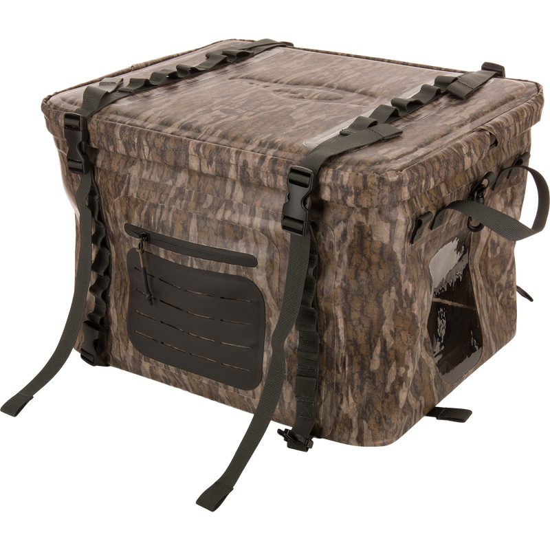HND Carry All Collapsible Storage Bag with camo pattern, quick-release buckles, adjustable straps, and see-through window for versatile outdoor gear transport.