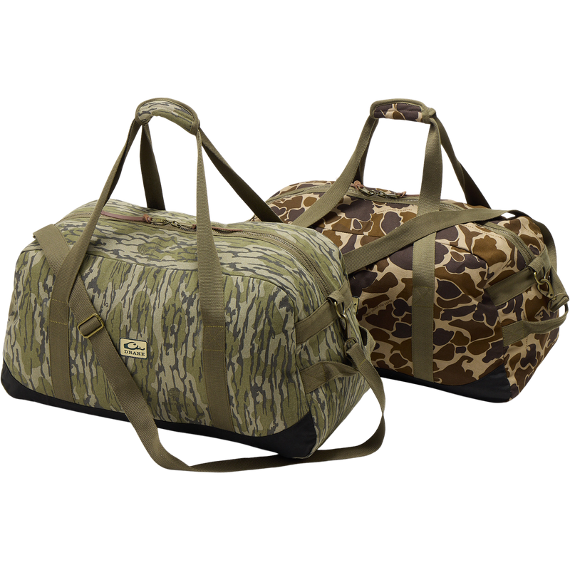 Throwback 80 Duffle Bag, crafted from durable cotton canvas with suede reinforcement, featuring robust metal buckles, ideal for hunting and adventure enthusiasts.