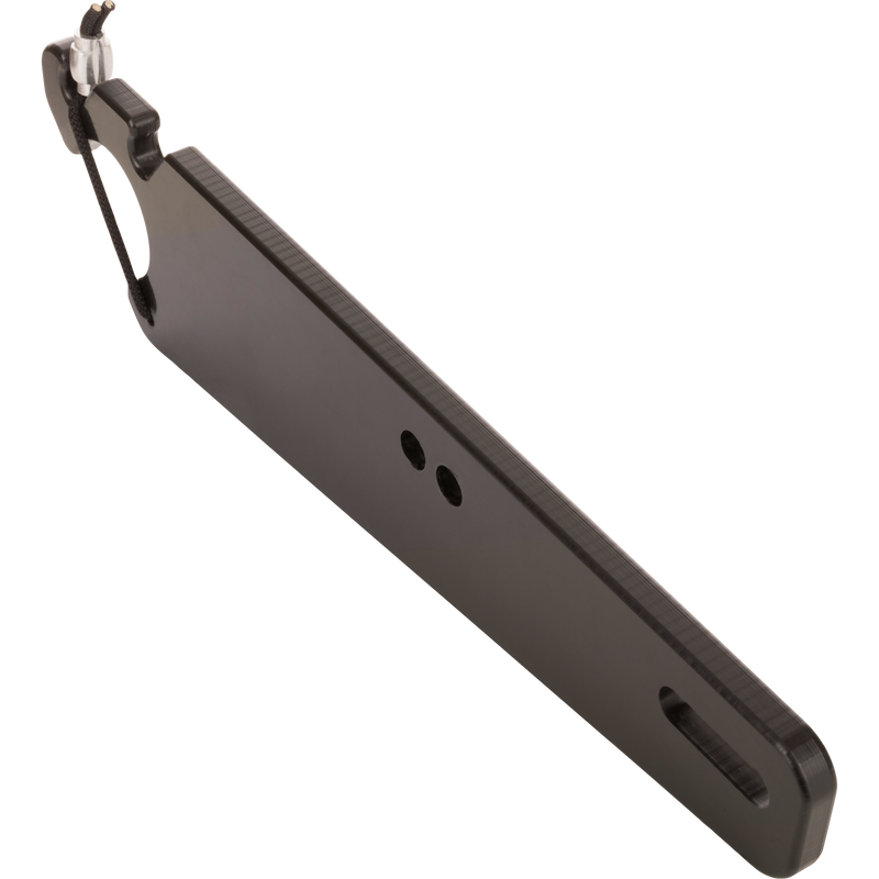 Truck Gun Rest bracket with two screw holes, a slotted hole, and a hook for secure, hardware-free installation in vehicles, ideal for hunting gear transport.