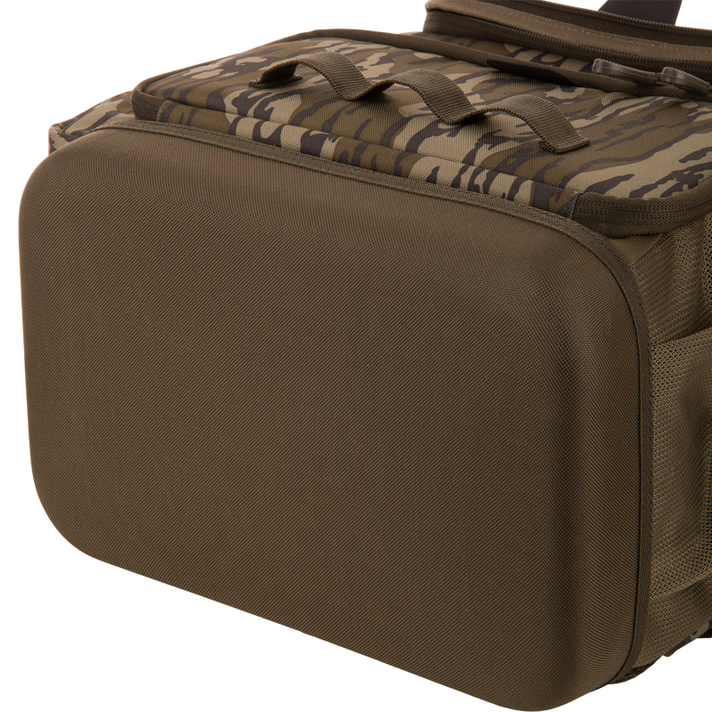 Tree Hugger Timber Day Pack with tiger-stripe camouflage, MOLLE loops, mesh pockets, and durable HD2™ material, ideal for rugged outdoor adventures and gear organization.