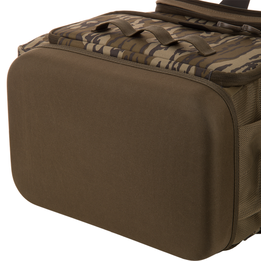 Tree Hugger Timber Day Pack with tiger-stripe camouflage, MOLLE loops, mesh pockets, and durable HD2™ material, ideal for rugged outdoor adventures and gear organization.