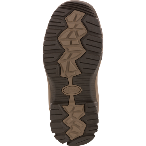 BMF1600 17 Rubber Boot with Primaloft Insulation features a lugged outsole with deep grooves, offering enhanced traction and durability for hunting and outdoor activities.