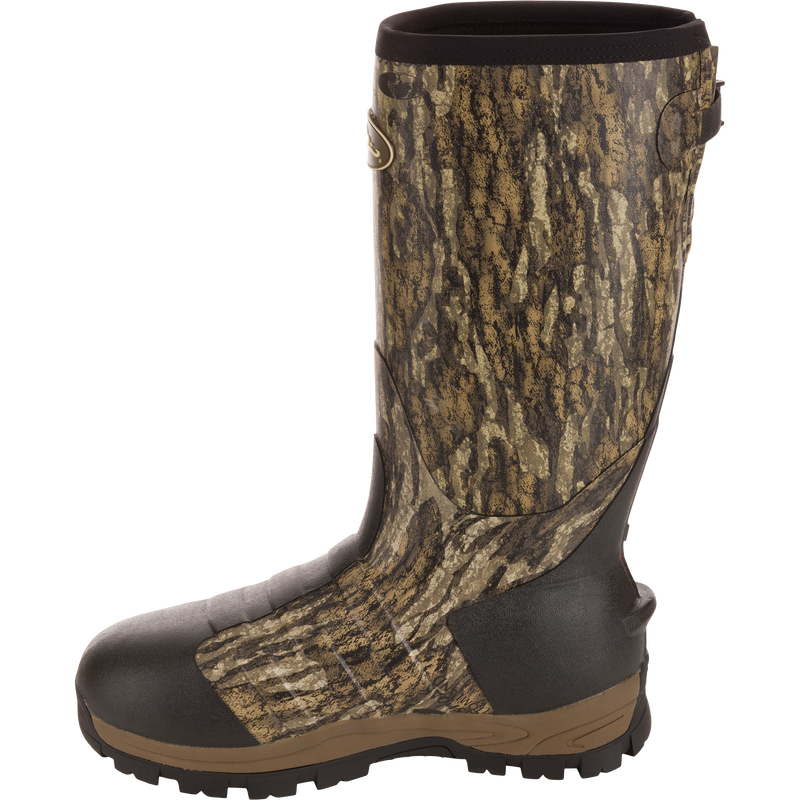 EST Uninsulated 16 Hybrid Mudder Boot 3.0, side profile, showcasing camouflage print, rugged treaded sole, and gusseted back for a customizable fit.