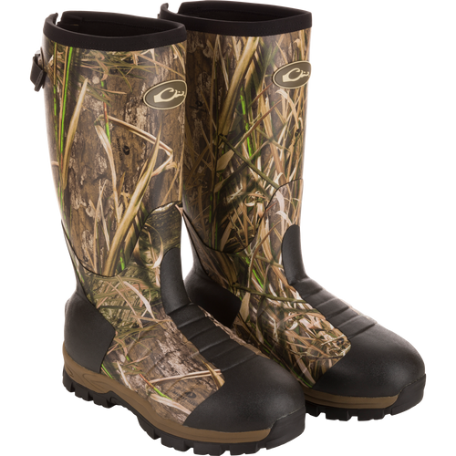 EST Uninsulated 16 Hybrid Mudder Boot 3.0 with Mossy Oak camouflage, features rubber, neoprene backing, gusseted back, EVA midsole, and fleece lining for comfort in wet terrain.