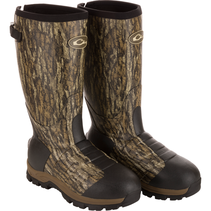 MST 16 Hybrid Mudder Boot 3.0, knee-high camouflage rubber boots with reinforced black toes and heavy-tread soles, designed for rugged outdoor activities.