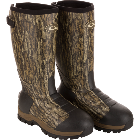 MST 16 Hybrid Mudder Boot 3.0, knee-high camouflage rubber boots with reinforced black toes and heavy-tread soles, designed for rugged outdoor activities.