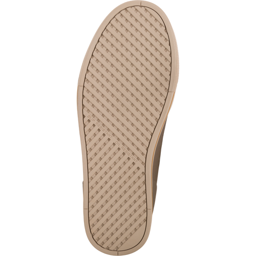 Close-up of Camp Deck Boot outsole, showcasing beige rubber tread with SLIP RESISTANT and OIL RESISTANT stamps, highlighting the boot's traction for outdoor adventures.