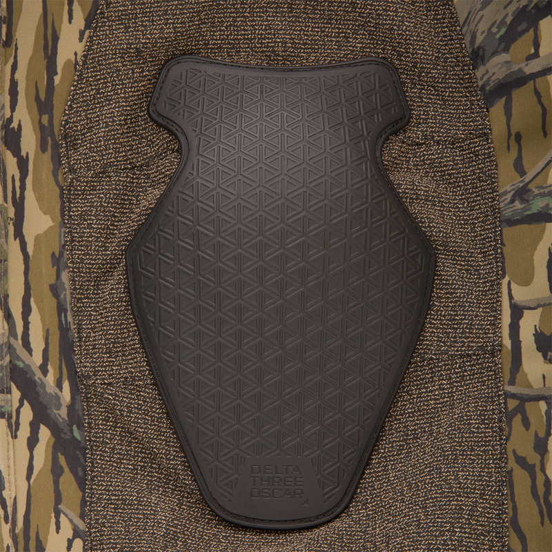 BMF1600 Kevlar Wader with Primaloft featuring a D3O impact pad on camouflage fabric, showcasing its advanced protective design for tactical and motorcycle gear.