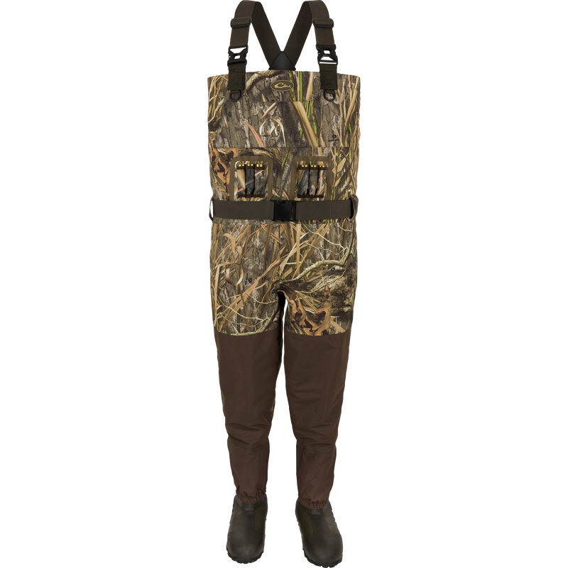 Insulated Guardian Elite Vanguard Breathable Waders - Habitat: Camouflage overalls, shorts, bag, boots, and more for cold conditions. Waterproof, windproof, and breathable with LokDown insulation and Thinsulate Buckshot Mudder boots. Keep gear in cargo pouch and zippered pocket.
