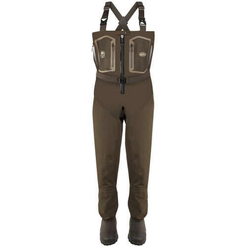 Guardian Elite Front Zip Insulated Wader with sewn-in liner, featuring durable TIZIP® MasterSeal 10 zipper, reinforced seams, and Thinsulate Buckshot Mudder Boots. Ideal for hunting and fishing.