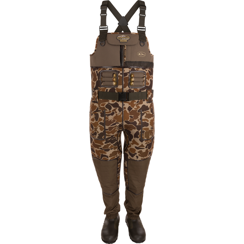 Buckshot Eqwader 1600 Neoprene Wader 3.0 with reinforced seams, Hydro-Flex knees, and Buckshot Mud boots, designed for durable waterfowl hunting.