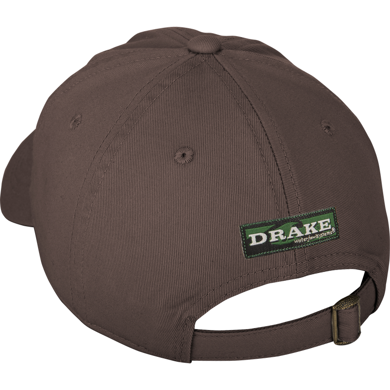 Cotton Twill Cap with low-profile design, brass buckle back strap, and contoured bill, made from 100% cotton twill for comfortable, versatile wear.