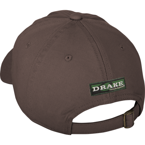 Cotton Twill Cap with low-profile design, brass buckle back strap, and contoured bill, made from 100% cotton twill for comfortable, versatile wear.