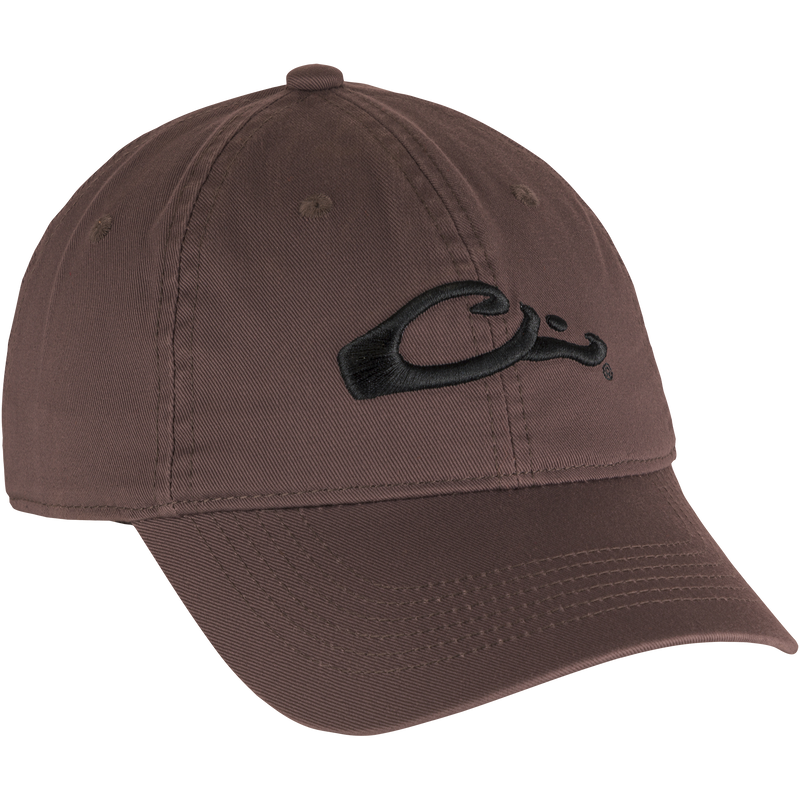 Cotton Twill Cap featuring a black embroidered logo, crafted from 100% cotton twill with a low-profile silhouette and brass buckle back strap.