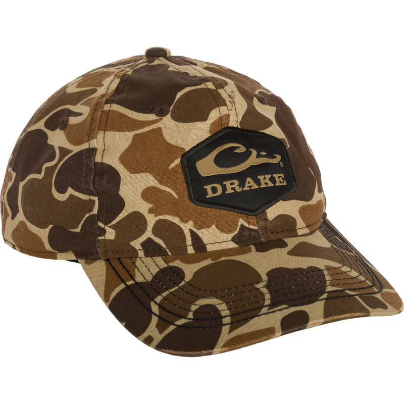 Camo Cotton Twill Hex Patch Cap - A low-profile hat with a logo patch, perfect for outdoor adventures. Breathable and durable with a comfortable fit.