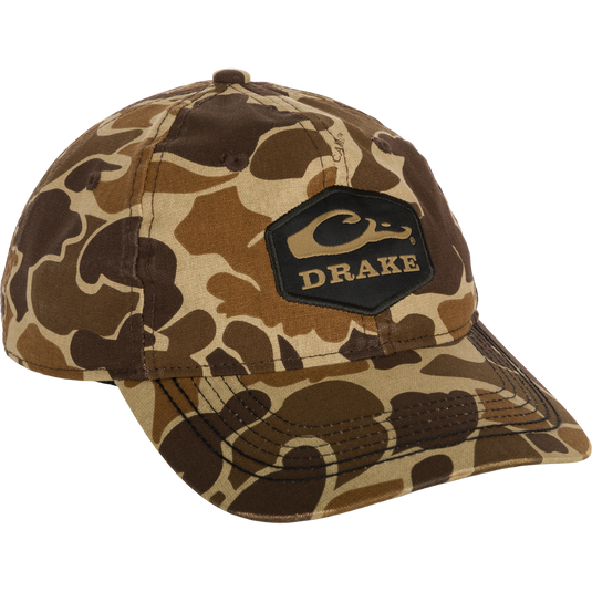 Camo Cotton Twill Hex Patch Cap - A low-profile hat with a logo patch, perfect for outdoor adventures. Breathable and durable with a comfortable fit.