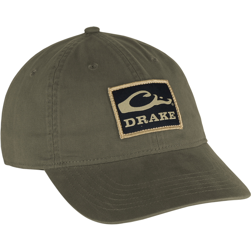 Cotton Twill Patch Cap with a low profile, contoured bill, and brass buckle back strap, ideal for stylish casual wear.