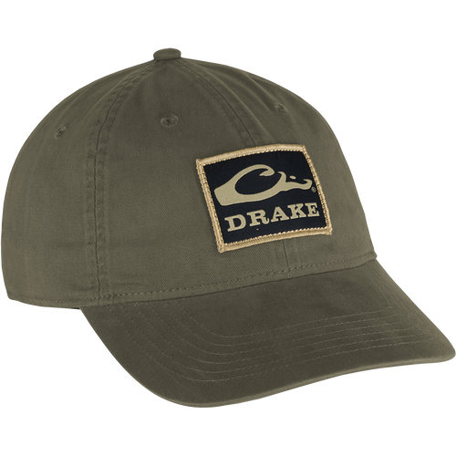 Cotton Twill Patch Cap with a low profile, contoured bill, and brass buckle back strap, ideal for stylish casual wear.