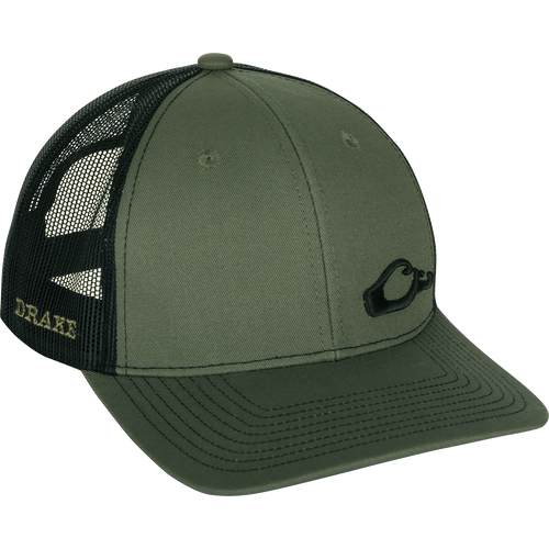 Enid Mesh Back Cap with Drake logo on front panel, featuring a structured 6-panel design and adjustable snapback, ideal for outdoor activities.