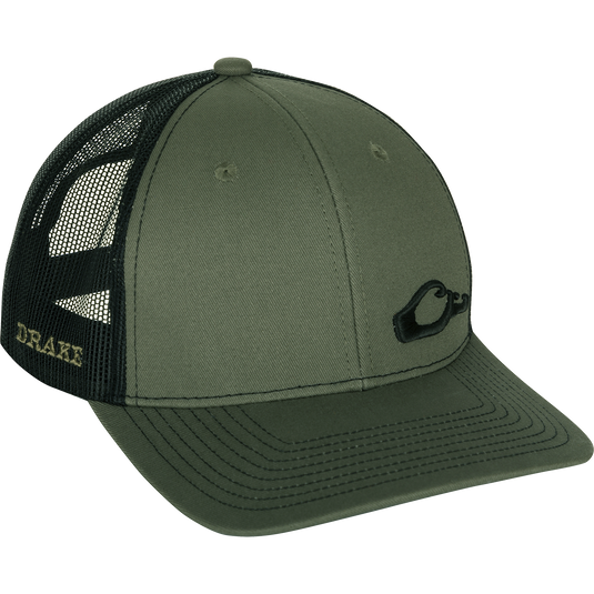 Enid Mesh Back Cap with Drake logo on front panel, featuring a structured 6-panel design and adjustable snapback, ideal for outdoor activities.