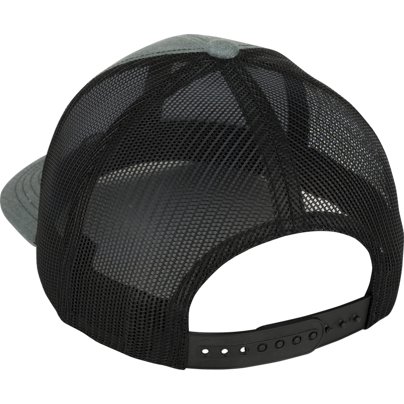 Enid Mesh Back Cap: a hat with a black mesh back and a rubber band with holes.