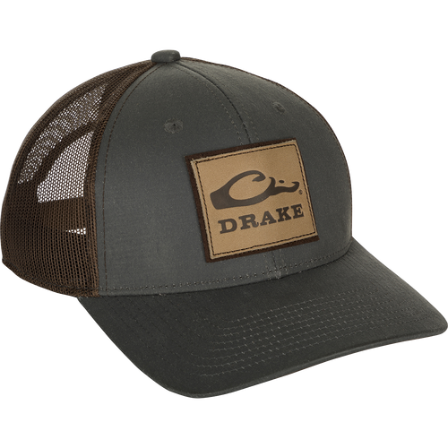 Drake Logo on a weathered cotton/poly structured trucker hat. Comfortable and ruggedly handsome.