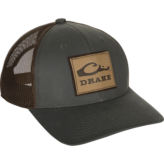 Drake Logo on a weathered cotton/poly structured trucker hat. Comfortable and ruggedly handsome.