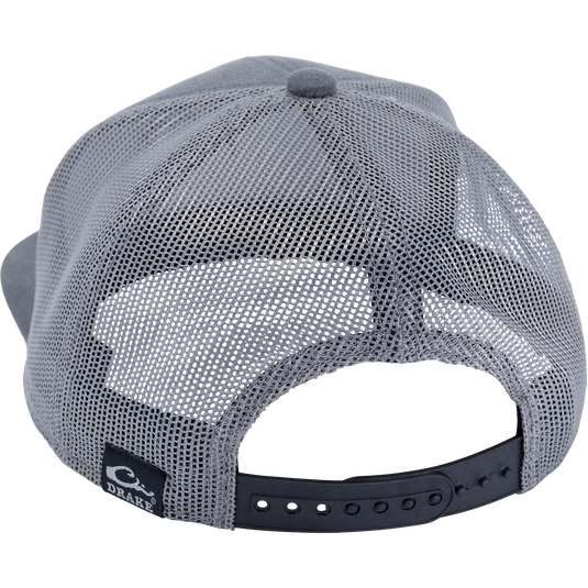 Dog Patch Mesh Back Cap with black strap, high-profile six-panel design, snapback closure, and embroidered patch, ideal for outdoor activities and hunting enthusiasts.