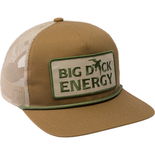 Drake Big Duck Energy Mesh Back Rope Cap featuring a front patch, structured crown, flat visor with rope, and adjustable snap-back for a personalized fit.