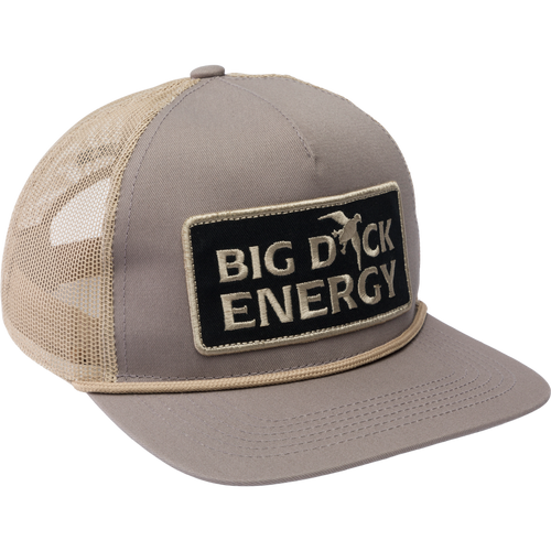 Drake Big Duck Energy Mesh Back Rope Cap featuring a front scout patch, flat bill with rope detail, mesh back, and adjustable snap-back closure for a custom fit.
