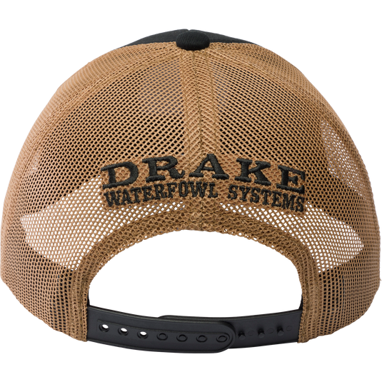 Drake Circle Badge Mesh Back Rope Cap with woven material, featuring a high-density print scout patch and mesh back for ventilation.