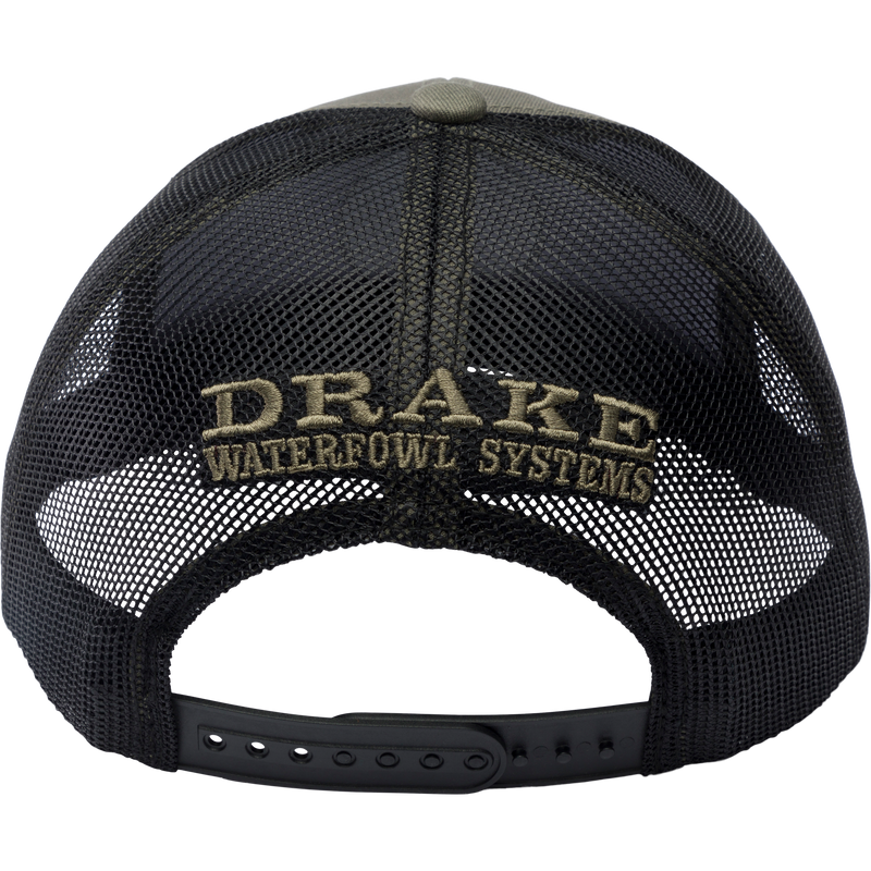Drake Circle Badge Mesh Back Rope Cap with embroidered logo, featuring a structured crown, flat bill with rope detail, and adjustable mesh back for ventilation.