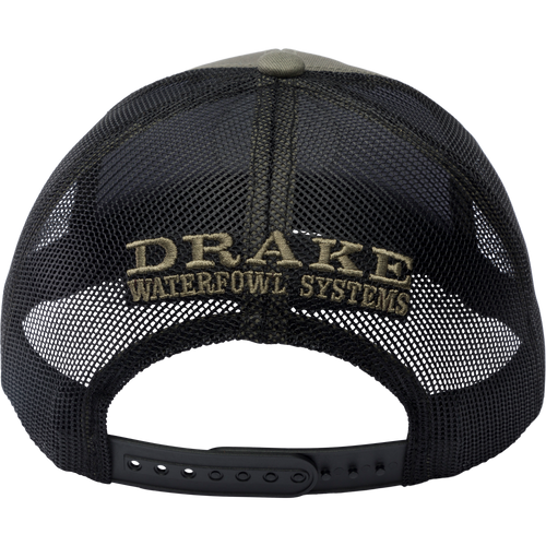 Drake Circle Badge Mesh Back Rope Cap with embroidered logo, featuring a structured crown, flat bill with rope detail, and adjustable mesh back for ventilation.