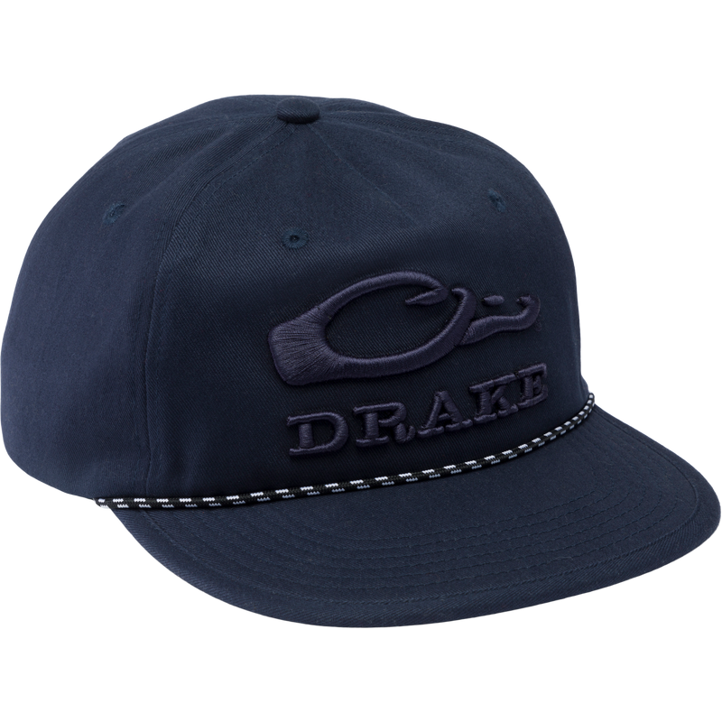Drake Crusher Rope Cap with crushable construction, flat foam visor, and adjustable snap-back closure, ideal for versatile outdoor and hunting activities.