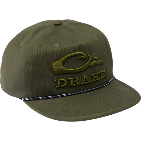 Drake Crusher Rope Cap featuring a crushable construction with a flat foam bill, rope details, and an adjustable snap-back closure for personalized fit.