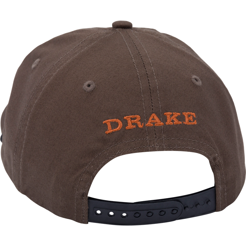 Don’t Give A Duck Rope Cap with 5-panel unstructured crown, flat visor with rope, and adjustable snap back closure, ideal for hunting or casual wear.