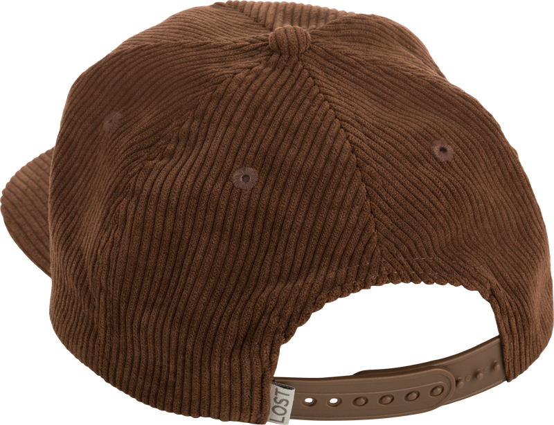 Drake X Lost Hat 3D Goat Rope Cord Cap featuring brown corduroy with an adjustable snap-back closure and color-matched 550 Paracord, perfect for versatile outdoor style.