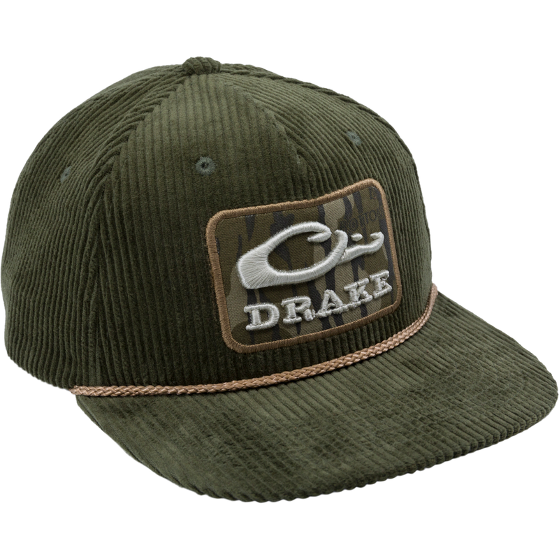 OG Bottomland Patch Cord Rope Hat featuring an unstructured mid-crown design with a camo patch and rope detail, ideal for stylish outdoor adventures.
