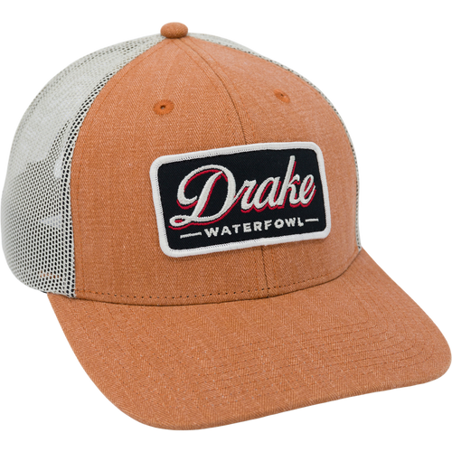 Herringbone Patch Mesh Back Cap with pro round crown, mesh back panels, and woven loop label, designed for comfort and style.