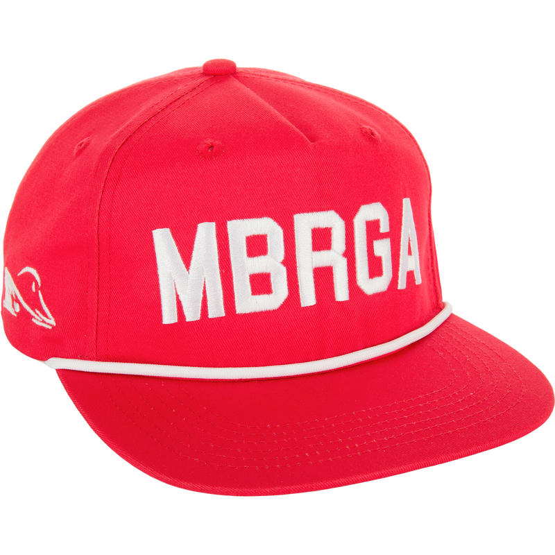 Make Boat Ramps Great Again Rope Cap with front embroidery, flat bill, 5-panel crown, and adjustable snapback closure for a comfortable fit.