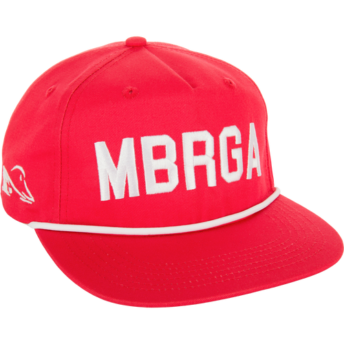 Make Boat Ramps Great Again Rope Cap with front embroidery, flat bill, 5-panel crown, and adjustable snapback closure for a comfortable fit.