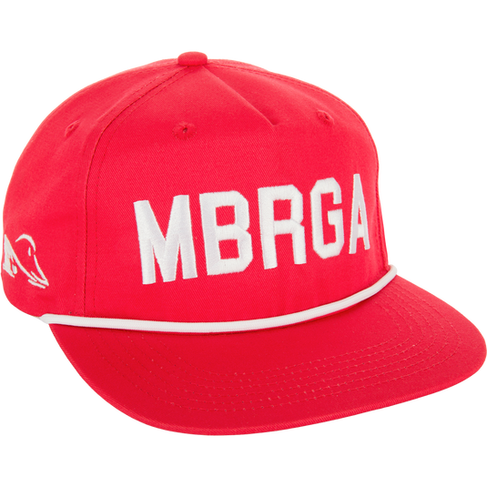 Make Boat Ramps Great Again Rope Cap with front embroidery, flat bill, 5-panel crown, and adjustable snapback closure for a comfortable fit.